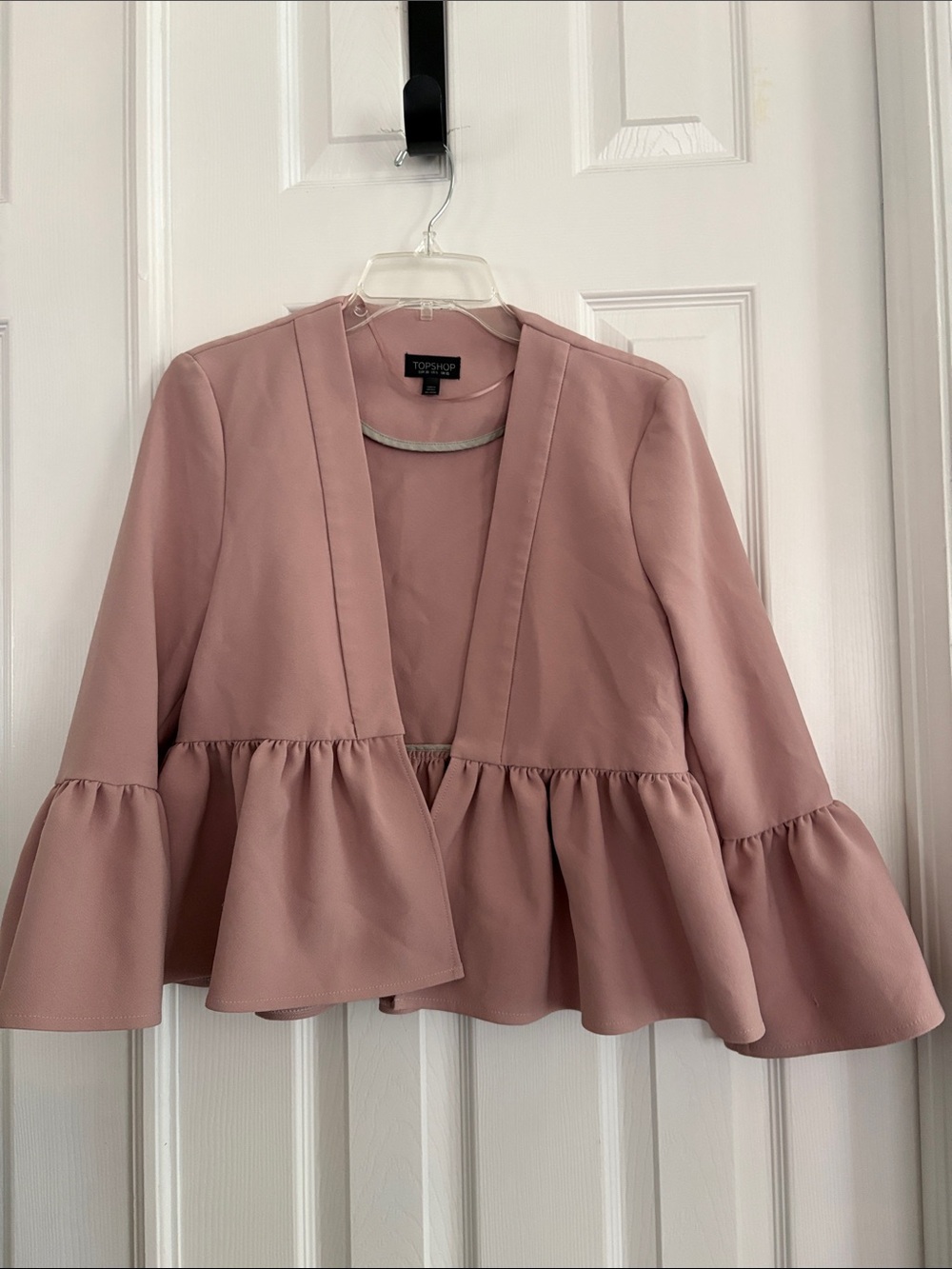 Topshop Mauve Dusty Pink Cropped Peplum Ruffle Blazer Jacket Women’s Size 6